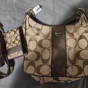 Coach Hobo Purse and Wallet Set Brown Canvas
